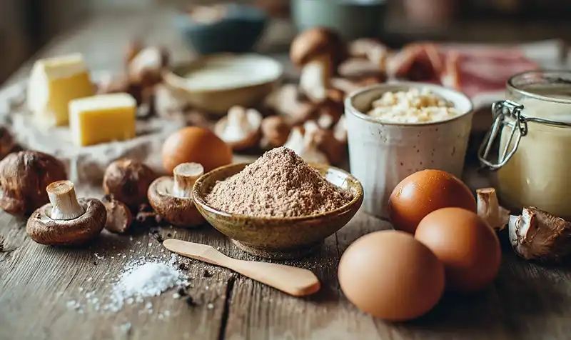 L'Œuf Mollet Pané aux Noisettes, sur Velouté de Champignons 3 Ingrédients pour L'Œuf Mollet Pané aux Noisettes, sur Velouté de Champignons