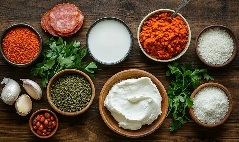 Les ingrédients pour Burrata sur Lentilles Corail Tièdes au Curry