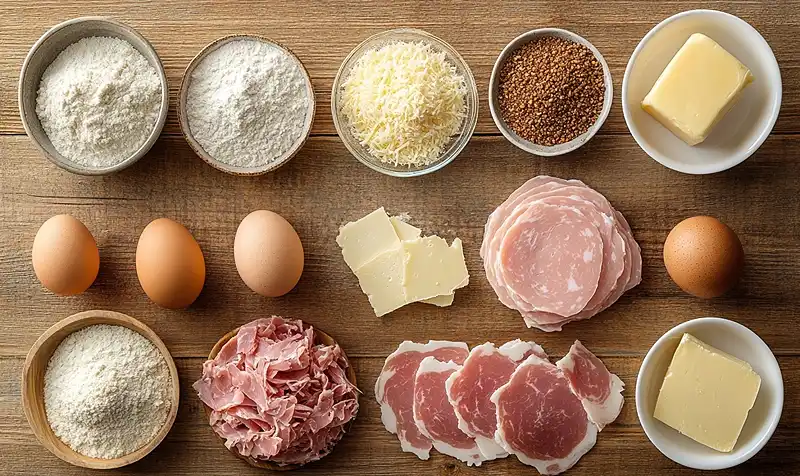 Les ingrédients pour Cordon Bleu de Chef à l'Effiloché de Veau Confit, Comté 24 Mois & Jambon Truffé