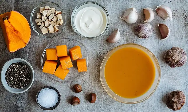 Île Flottante Salée à l'Ail Noir sur Velouté de Potimarron à la Truffe 3 Les ingrédients pour Île Flottante Salée à l'Ail Noir sur Velouté de Potimarron