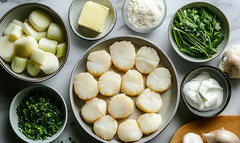 Les ingrédients pour Tartelettes Fines aux Saint-Jacques et Fondue de Poireaux