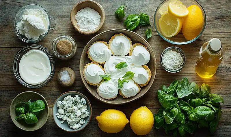 Tartelette Citron-Meringuée Salée au Chèvre & Basilic 3 Les ingrédients pour tartelette citron-meringuée salée au chèvre et basilic