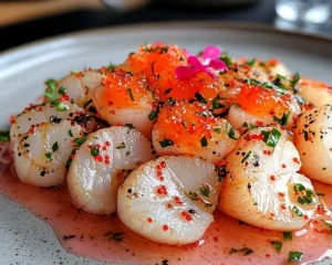 Recette Carpaccio de Saint-Jacques et Vinaigrette Litchi-Gingembre