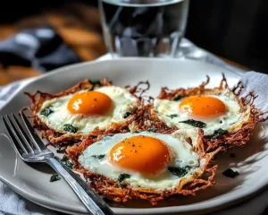 Recette Œuf Nuage au Parmesan sur Nid d'Épinards à la Crème & Chips de Bacon