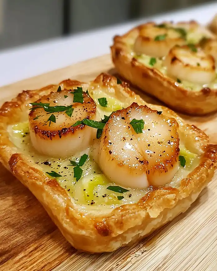 Tartelettes Fines aux Saint-Jacques et Fondue de Poireaux