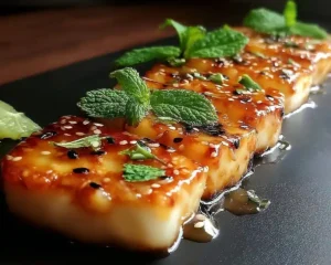 Tataki de Halloumi Laqué à la Rhubarbe