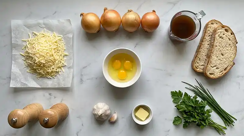 Ingrédients pour Île Flottante Salée Façon Soupe à l'Oignon
