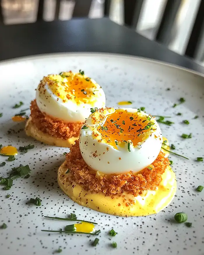Œuf Mollet Croustillant au Chorizo, Velouté de Maïs au Safran