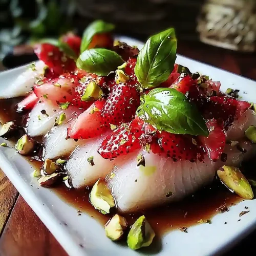 Carpaccio de Daurade aux Fraises & Basilic 2 Carpaccio de Daurade aux Fraises & Basilic