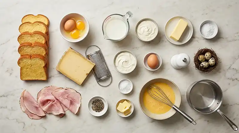 Croque-Madame Perdu de Luxe 3 Les ingredients pour Croque-Madame Perdu de Luxe Brioche Truffée, Comté & Œuf de Caille