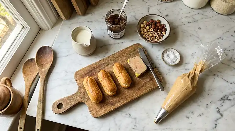 Éclair au Foie Gras & Confit de Figue, Éclats de Noisettes Torréfiées 3 Les ingrédients pour Éclair au Foie Gras & Confit de Figue, Éclats de Noisettes Torréfiées