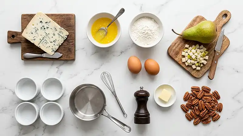 Les ingrédients pour Fondant Salé au Gorgonzola, Cœur Coulant de Poire & Noix de Pécan