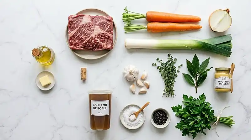Les ingrédients pour recette de flanchet de boeuf