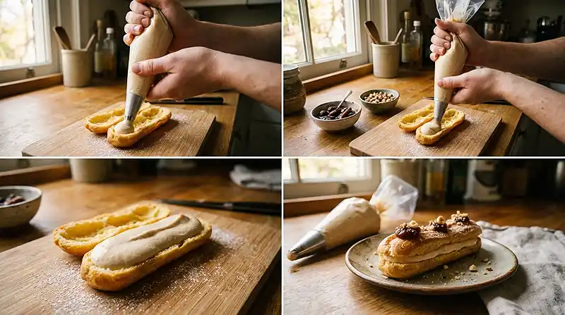 Éclair au Foie Gras & Confit de Figue, Éclats de Noisettes Torréfiées 4 Preparation de la Éclair au Foie Gras & Confit de Figue, Éclats de Noisettes Torréfiées