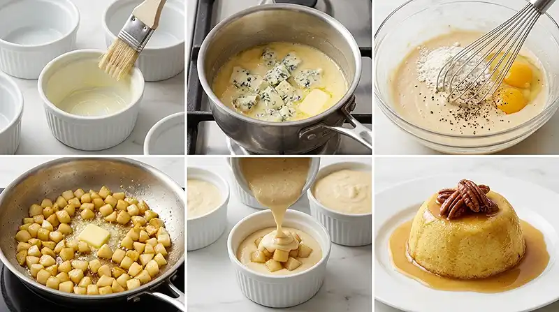 Préparation de la recette Fondant Salé au Gorgonzola, Cœur Coulant de Poire & Noix de Pécan