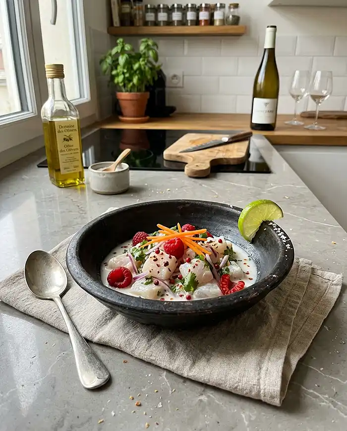 Ceviche de Bar au Lait de Coco et Framboises 5 Recette Ceviche de Bar au Lait de Coco et Framboises