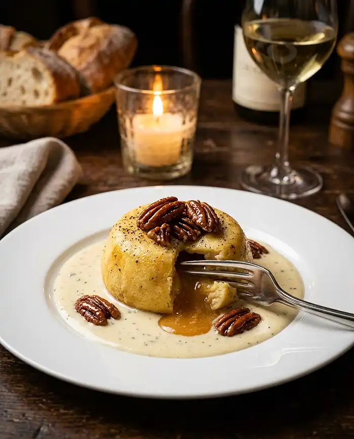 Recette Fondant Salé au Gorgonzola, Cœur Coulant de Poire & Noix de Pécan