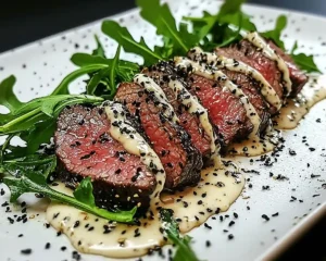 Tataki de Bœuf au Sésame Noir & Crème de Gorgonzola