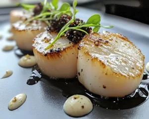 Tataki de Saint-Jacques avec Mousseline de Topinambour