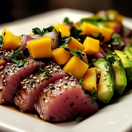 Tataki de Thon au Sésame & Vinaigrette Mangue Avocat 2 Tataki de Thon au Sésame & Vinaigrette Mangue Avocat