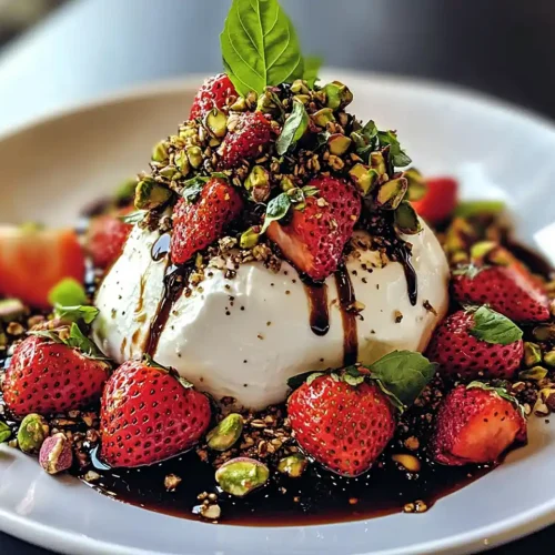 Burrata sur Fraises Rôties au Balsamique & Granola Pistache
