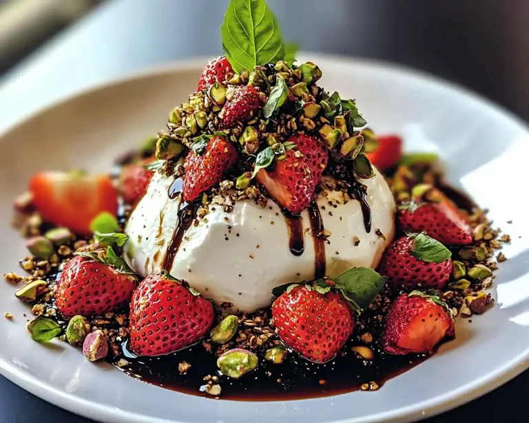 Burrata sur Fraises Rôties au Balsamique & Granola Pistache