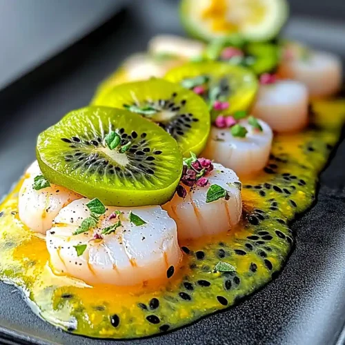 Carpaccio de Saint-Jacques au Kiwi & Vinaigrette Passion 2 Carpaccio de Saint-Jacques au Kiwi & Vinaigrette Passion