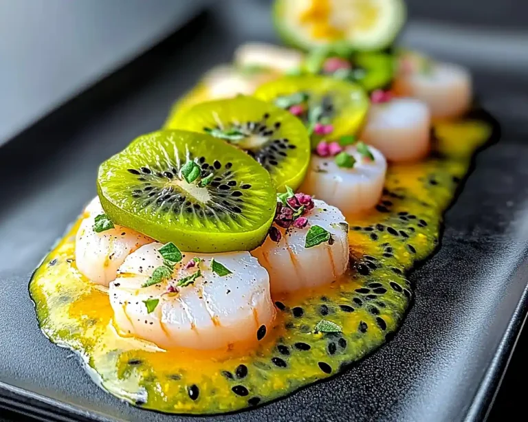 Carpaccio de Saint-Jacques au Kiwi & Vinaigrette Passion