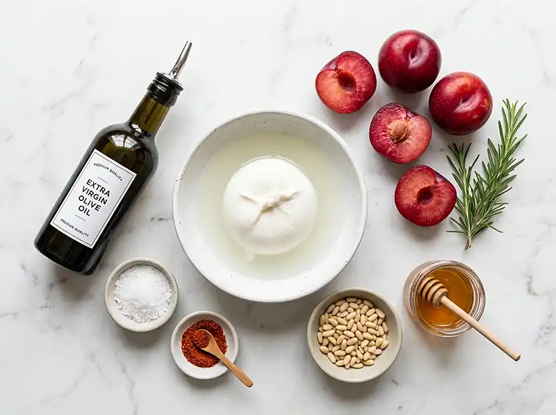 Les ingrédients pour Burrata sur Prunes Rôties au Miel