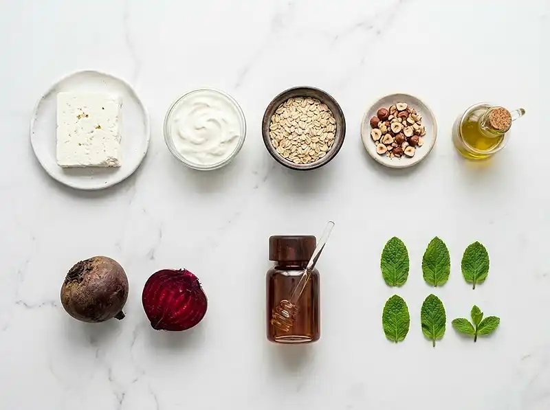 Feta Fouettée à la Betterave Inratable 3 Les ingrédients pour Feta Fouettée à la Betterave, Granola Salé & Menthe
