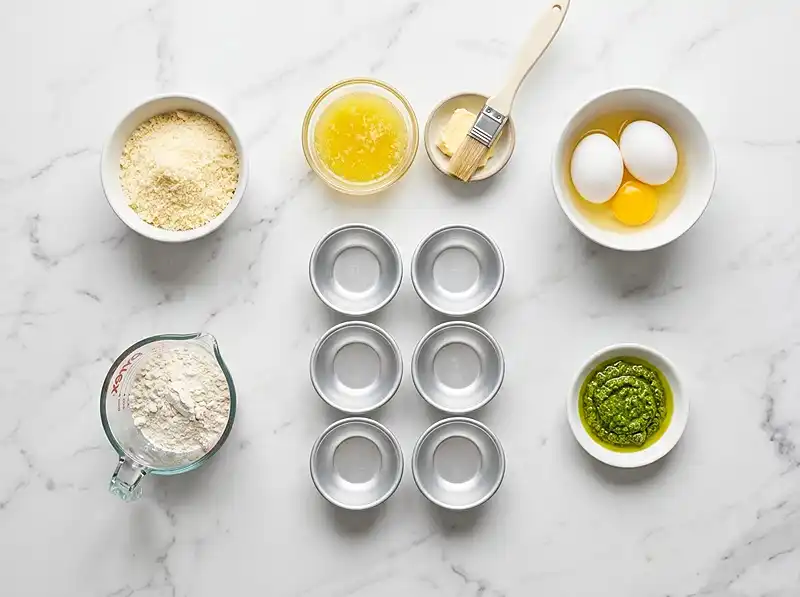 Les ingrédients pour Fondant Salé au Parmesan, Cœur Coulant au Pesto de Basilic