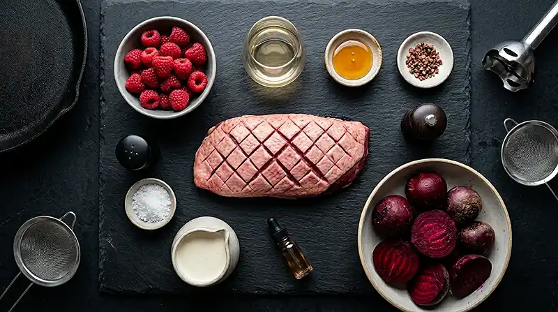 Les ingrédients pour Tataki de Magret de Canard Laqué à la Framboise