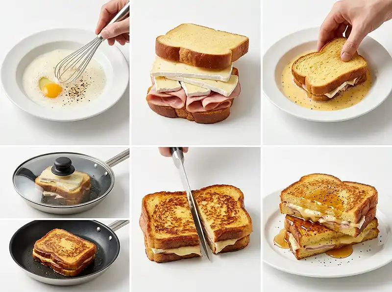 Préparation de la Pain Perdu Salé au Brie de Meaux, Jambon à la Truffe & Sirop d'Érable