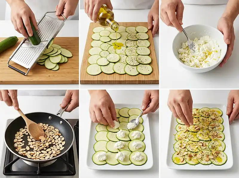 Carpaccio de Courgettes Fines, Feta Fouettée au Citron 4 Préparation de la recette Carpaccio de Courgettes Fines, Feta Fouettée au Citron