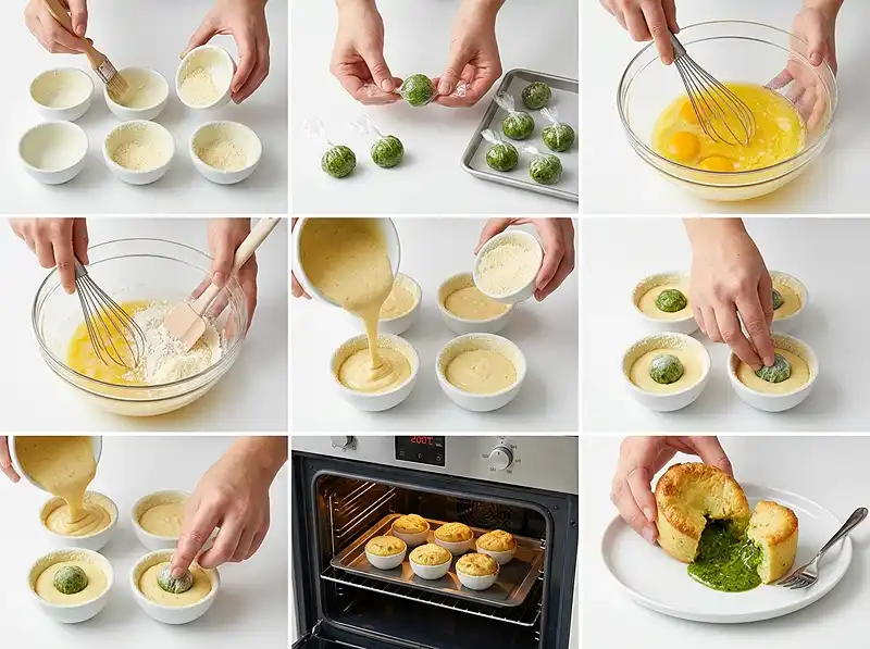 Préparation de la recette Fondant Salé au Parmesan, Cœur Coulant au Pesto de Basilic