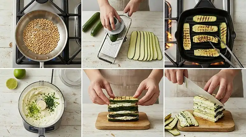 Mille-Feuille de Courgettes & Feta Fouettée au Citron 4 Préparation de la recette Mille-Feuille de Courgettes & Feta Fouettée au Citron