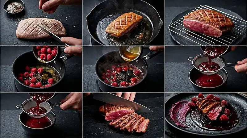 Préparation de la recette Tataki de Magret de Canard Laqué à la Framboise