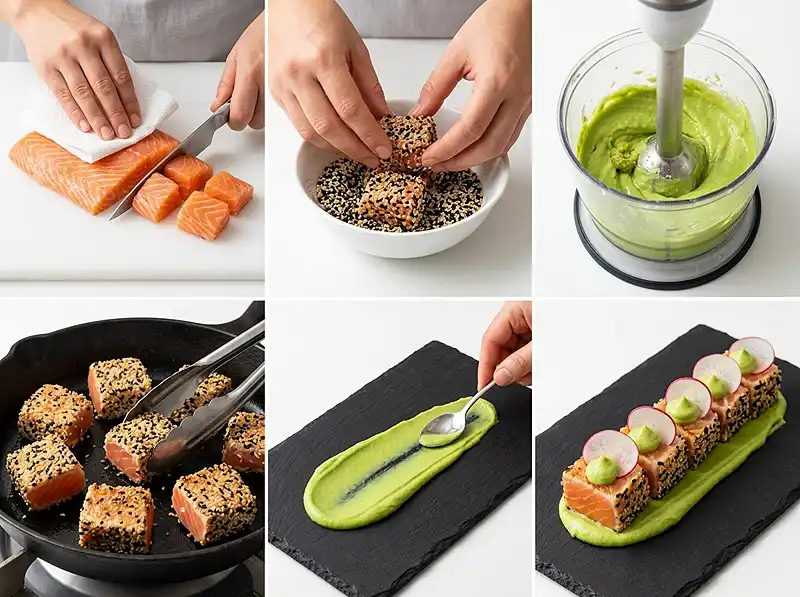 Préparation de la recette Tataki de Saumon au Sésame Noir