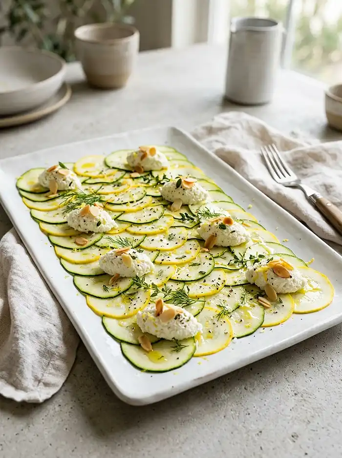 Carpaccio de Courgettes Fines, Feta Fouettée au Citron 5 Recette Carpaccio de Courgettes Fines, Feta Fouettée au Citron