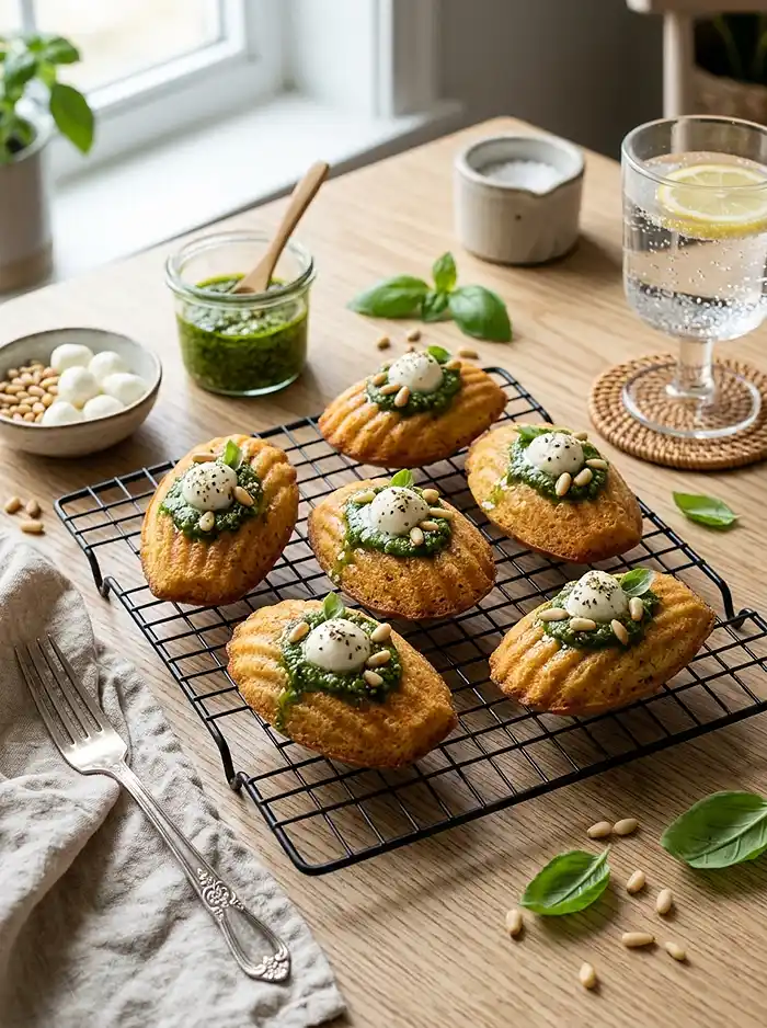Recette Madeleines au Pesto, Cœur Coulant de Mozzarella & Pignons