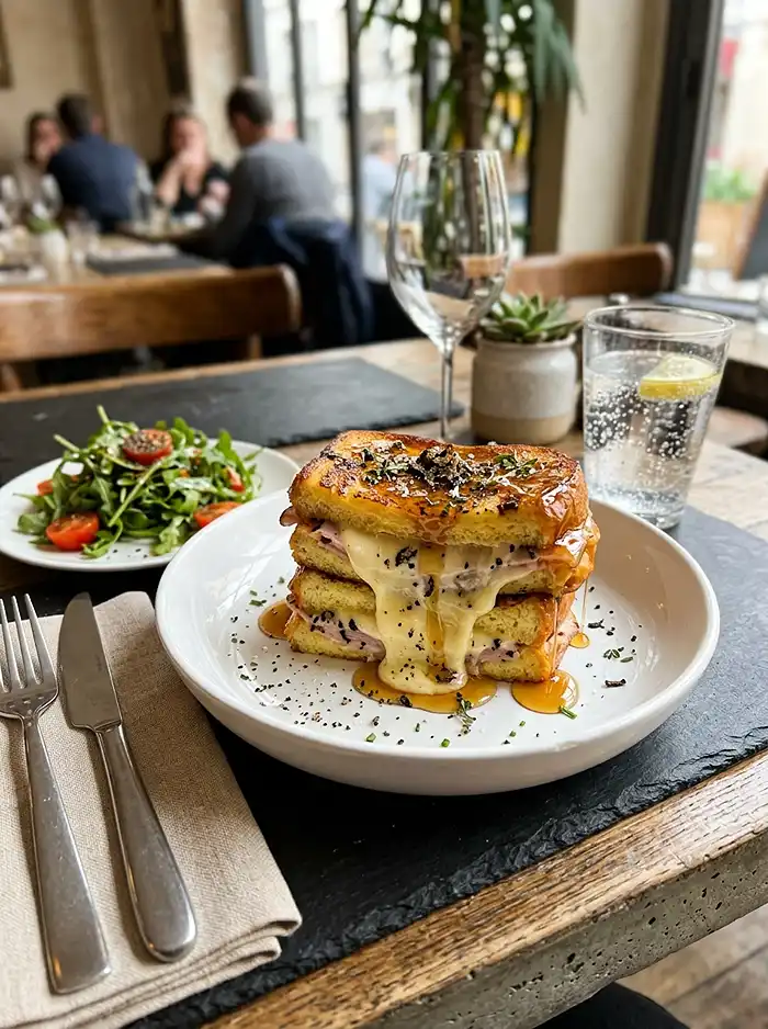 Recette Pain Perdu Salé au Brie de Meaux, Jambon à la Truffe & Sirop d'Érable
