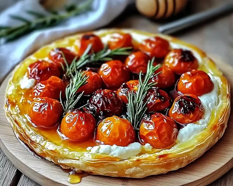 Tatin de Tomates Cerises Confites au Romarin & Burrata Fumée