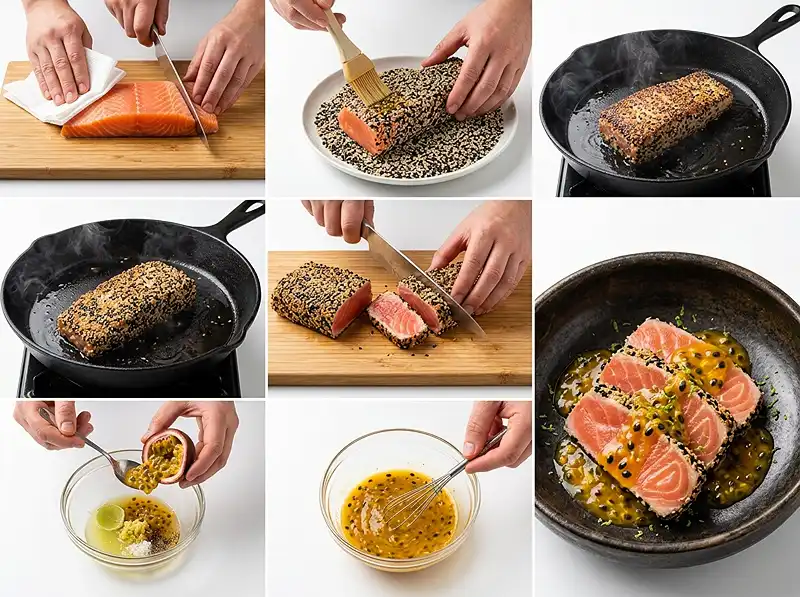 Le Secret de mon Tataki de Saumon au Gingembre 4 Comment preparer Tataki de saumon au gingembre et vierge de fruit de la passion