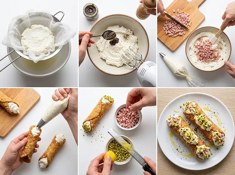 Comment preparer Cannoli Sicilien Salé, Ricotta Fouettée à la Truffe & Mortadelle