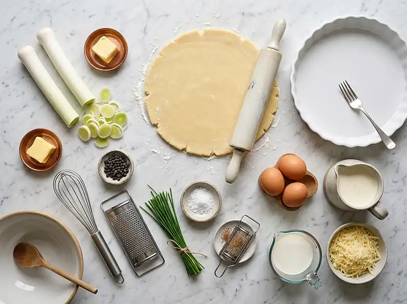 Les ingrédients pour Flan Pâtissier Salé au Comté 18 Mois, Poireaux Confits & Poivre de Timut