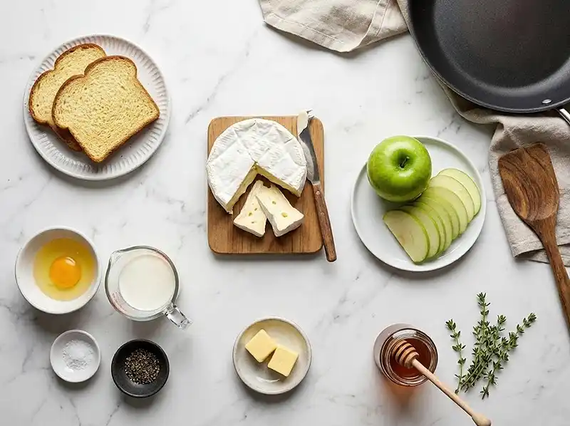 Pain Perdu Salé au Camembert, Pommes Rôties & Miel de Thym 3 Les ingrédients pour Pain Perdu Salé au Camembert, Pommes Rôties & Miel de Thym