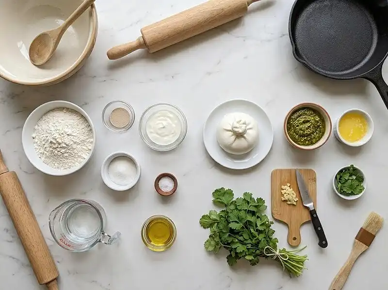 Naan Ultra-Moelleux Farci à la Burrata, Pesto de Pistache 3 Les ingrédients pour preparer Naan Ultra-Moelleux Farci à la Burrata