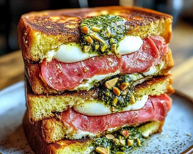 Pain Perdu Salé à la Mortadelle, Cœur Stracciatella & Pesto de Pistache