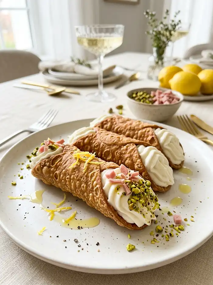 Recette Cannoli Sicilien Salé, Ricotta Fouettée à la Truffe & Mortadelle