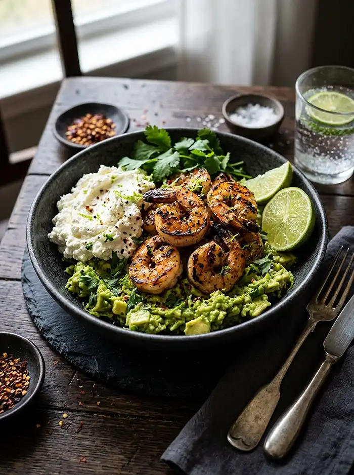 Feta Fouettée à l'Avocat et Crevettes Grillées 5 Recette Feta Fouettée à l'Avocat, Crevettes Grillées au Chili & Citron Vert